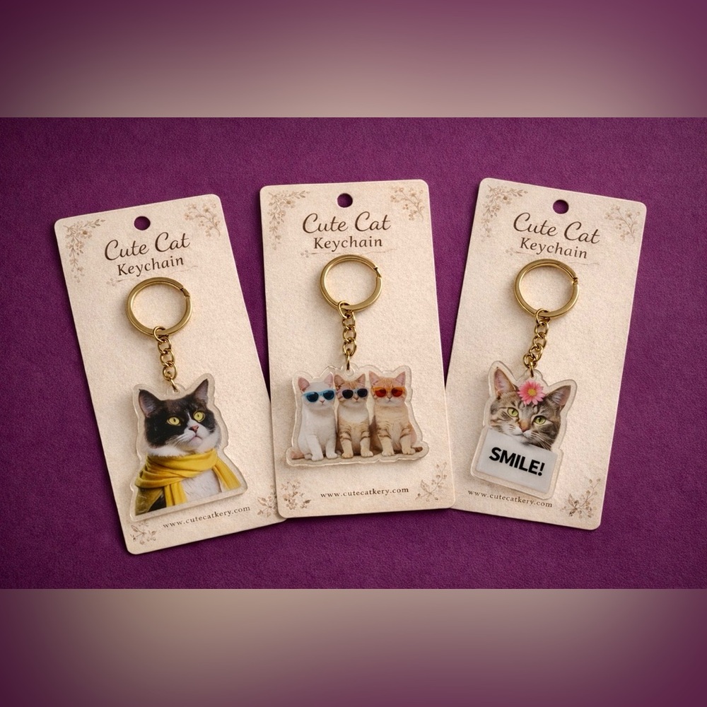 Key Chains - Kitty Cat  Meme Bag Charms - Set of 3